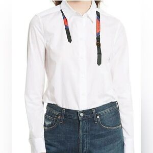Equipment Femme Button Down Shirt Embroidered Belt Print Size L ASO Sara Gilbert